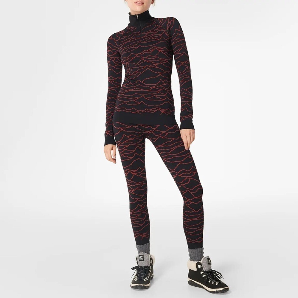Sweaty Betty Red Line Mountain Active Base Layer Set Quarter Zip Leggings M/L